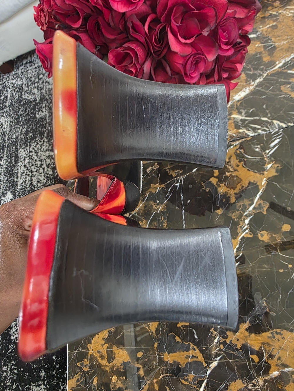 Via Spiga Red and Orange Marbled Women's Mule Sandals 8M Vinyl PVC - Picture 12 of 13